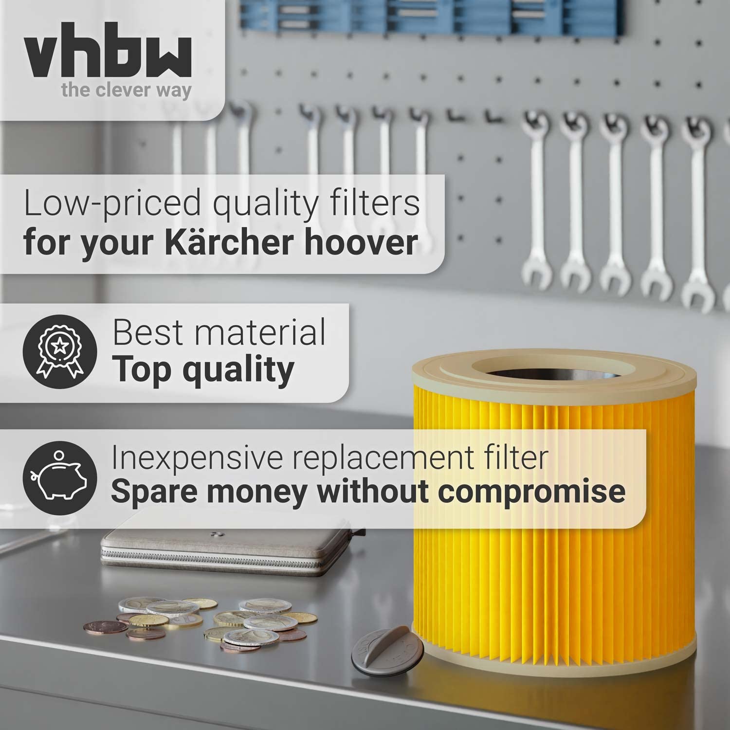 vhbw Filtr nabojowy kompatybilny z odkurzaczem Kärcher WD1, WD2, WD3, WD3 Premium, WD 3 P Extension Kit, WD 3.200, zamiennik do 6.414-552.0, 6.414-772.0, 6.414-547.0