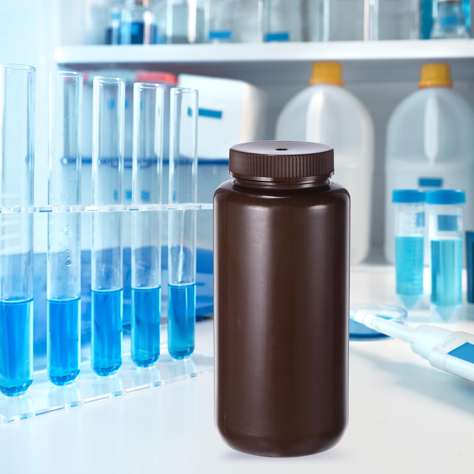 PATIKIL 8Pcs Bouteilles de Réactif de 1000 ml, Bouchon à Vis, en PE, à Large Ouverture, pour le Stockage de Réactifs Liquides et d'Échantillons Solides en Laboratoire, Couleur Ambre