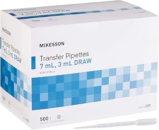 McKesson Transfer Pipette, Non-Sterile, 7 mL Capacity 0.5 mL to 3 mL Graduation Increments, 500 Count, 10 Packs, 5000 Total