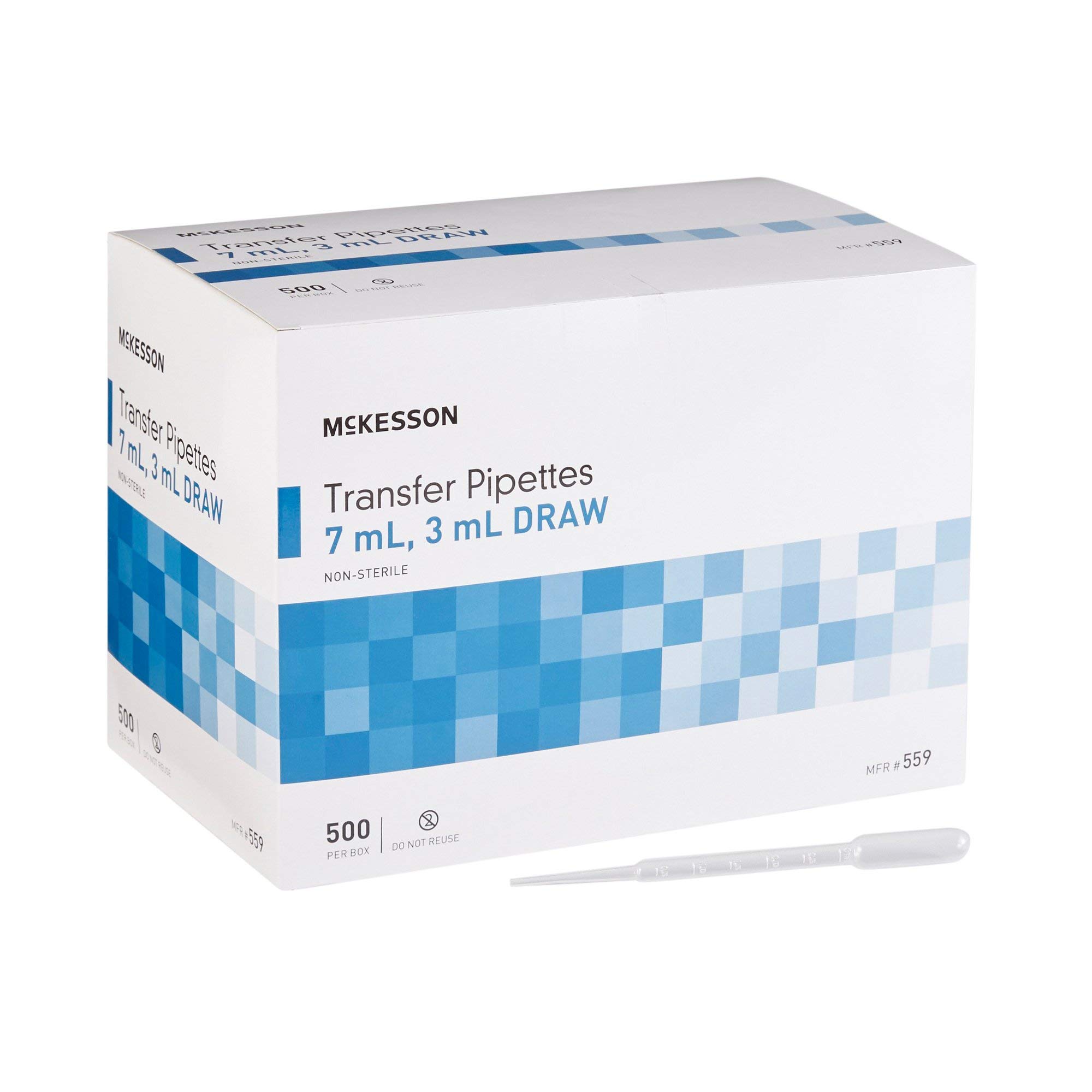 McKessonTransfer Pipette, Non-Sterile, 7 mL Capacity 0.5 mL to 3 mL Graduation Increments, 500 Count, 1 Pack