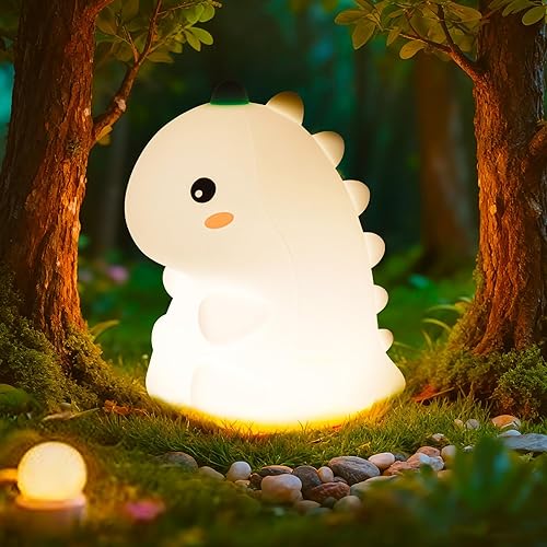 Luz nocturna de dinosaurio para niños, lámpara de noche LED de silicona con temporizador de 30 minutos y 3 niveles regulables y sensor táctil, luz