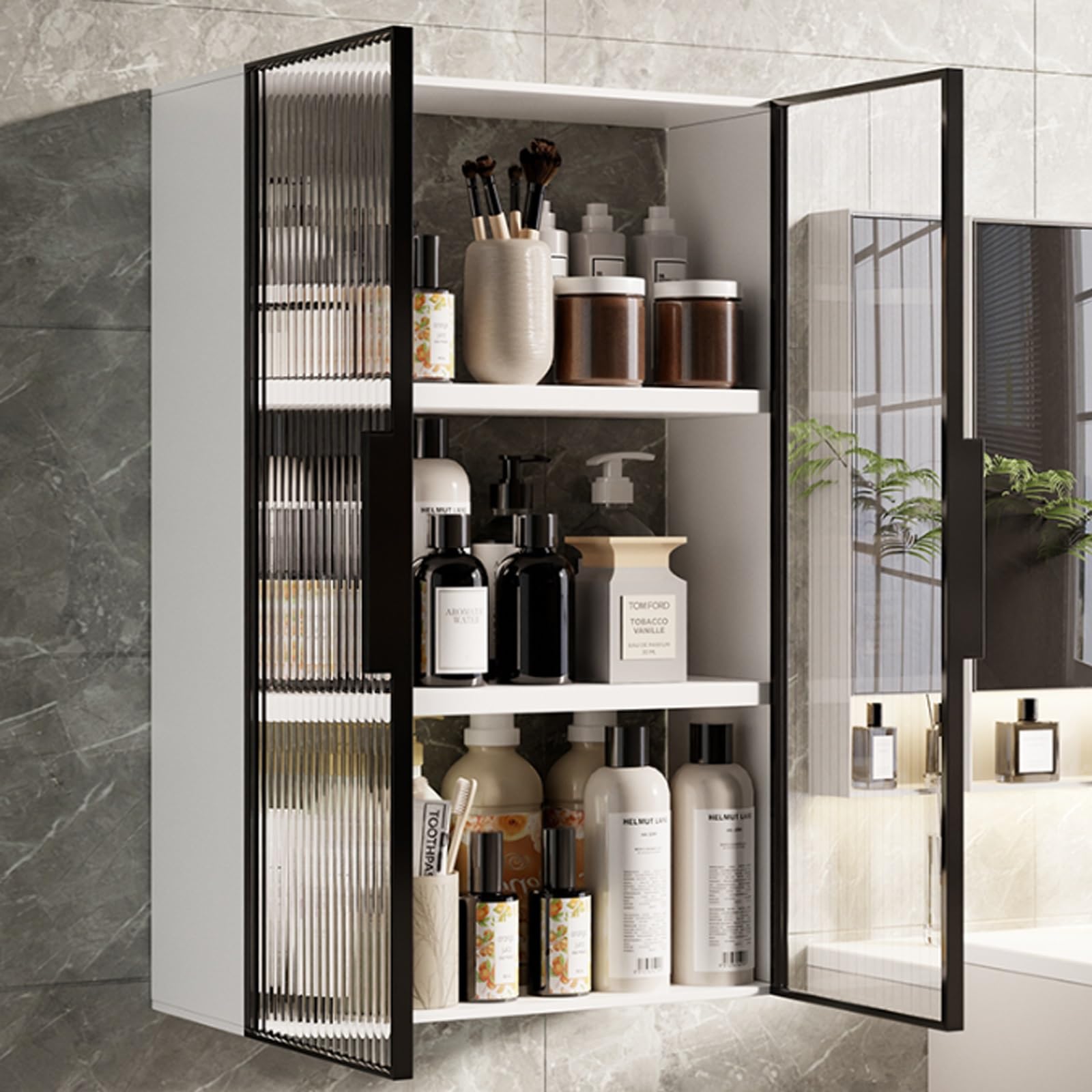 Aluminum Wall Mounted Sto Cabinet Versatile Over The Toilet For Bathroom Kitchen & Dining Room Mcine & Makeup Sto Solut,White+Black-70*15*50Cm/27.6*5.9*19.7In,White+black-70*15*50cm/27.6*5.9*19.7in