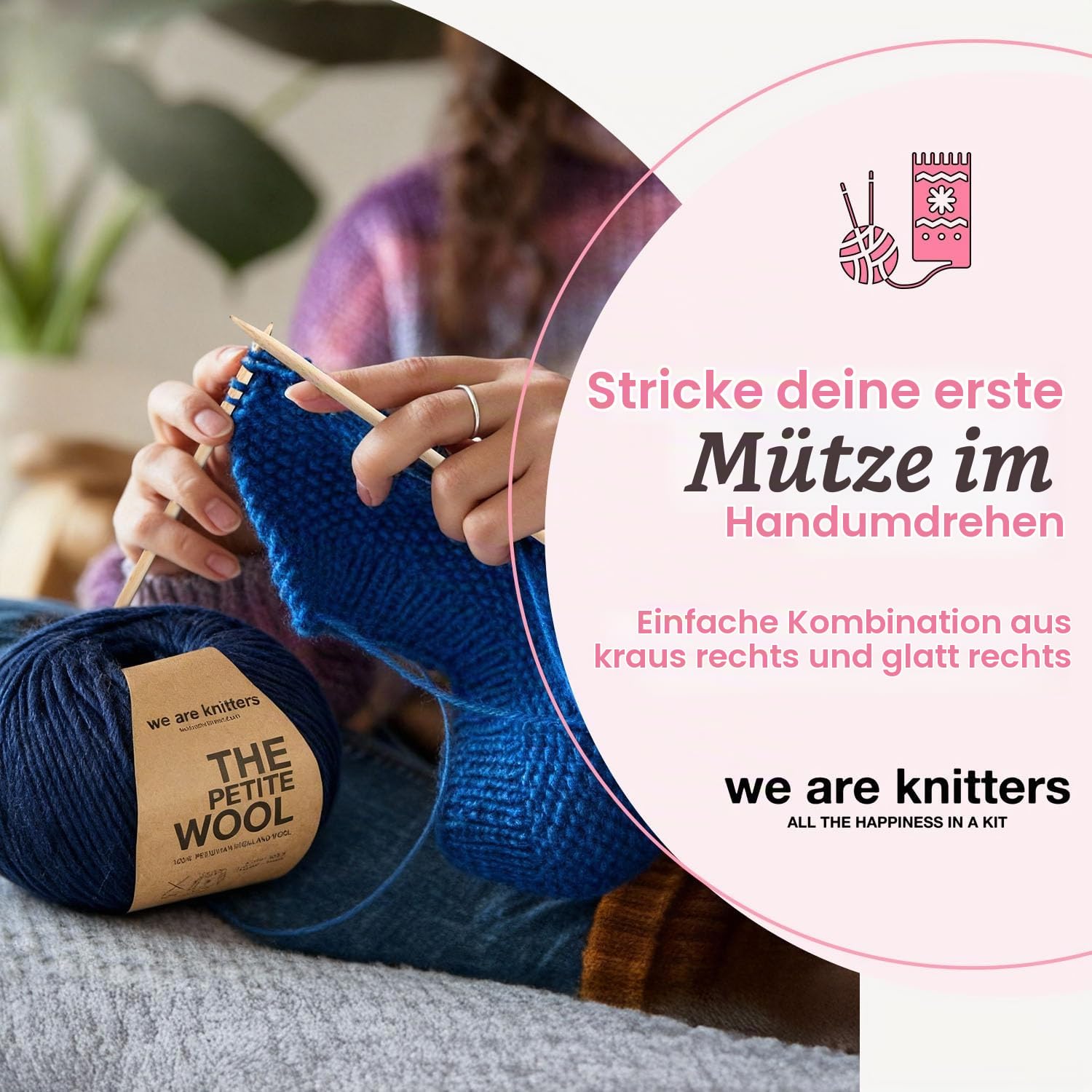 We Are Knitters Tremblant Beanie Strickset für Anfänger – Kompletter DIY Mütze-Strickkit mit Wolle, Nadeln & Anleitung – Handarbeits-Set aus 100% natürlicher Wolle für warme Winter-Mützen