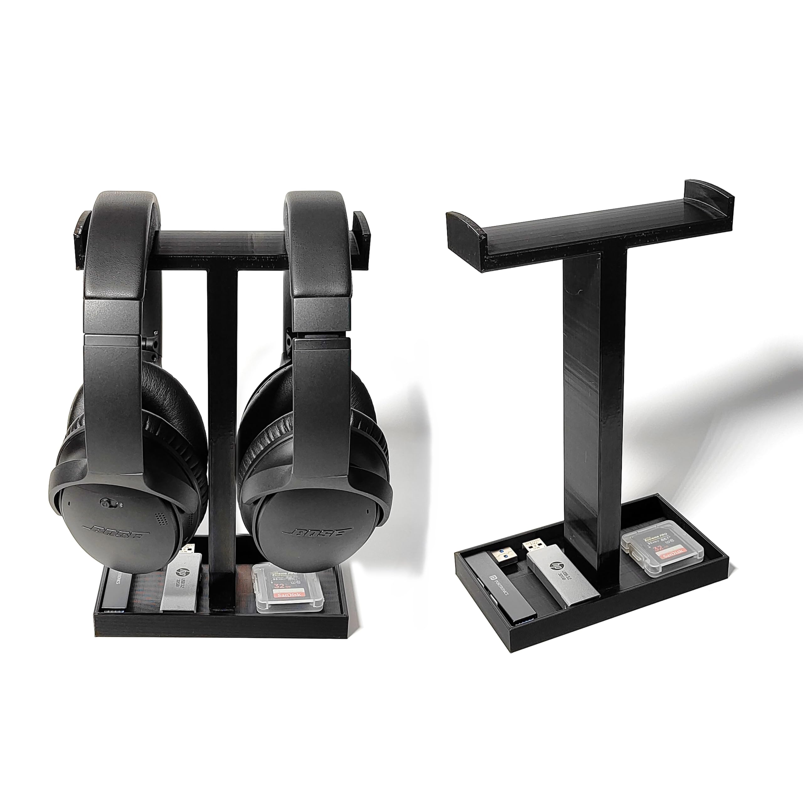 Desktop Dual Arm Headphone & Headset Stand with Accessories Tray | Sleek Black Desk Organizer for Home, Office & Gaming Setups-image-27