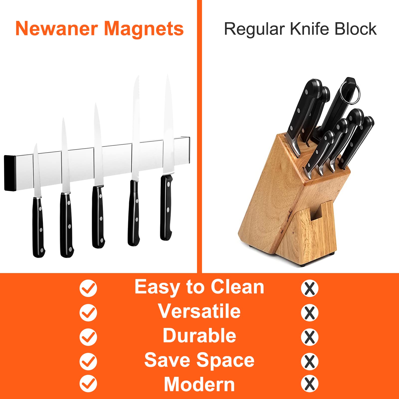 Newaner 40CM Cuchilla Magnética, Barra Magnetica para Cuchillos con Autoadhesivo, Acero Inoxidable Cuchillero Magnetico, Puede Absorber Herramientas de Hierro, cucharas, espátulas
