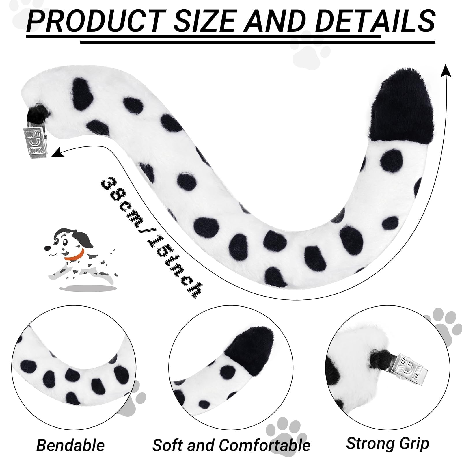 Dalmatian Dog Costume Accessories Set Include Dalmatian Dog Ears Headband Red Heart Choker Sticks Puppy Dog Tail for World Book Cosplay Party Supplies (Style2) - Image 3