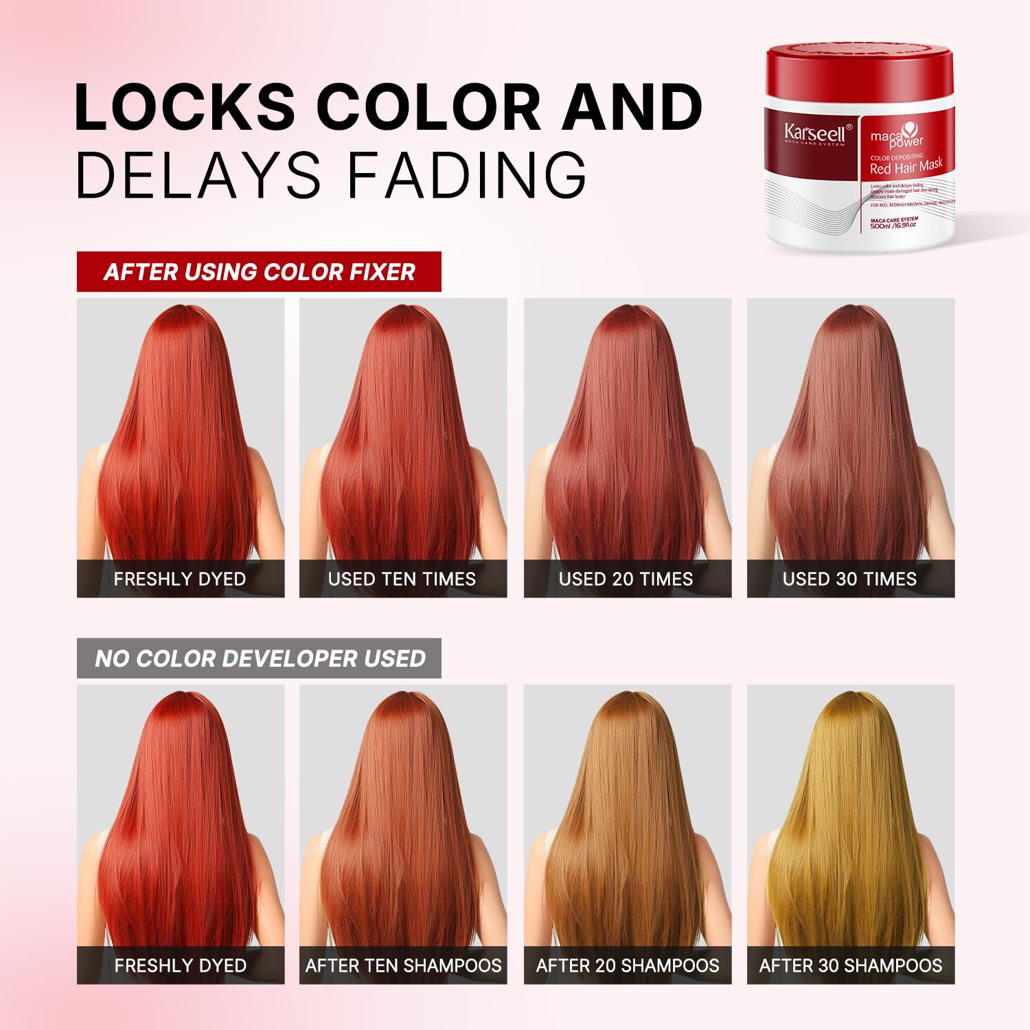 Karseell Mascarilla Pelo Rojo 500ml, Red Mascarilla Capilar Acondicionador Restaurar y Mejorar los Tonos Rojo para el Cabello Tratado con Color