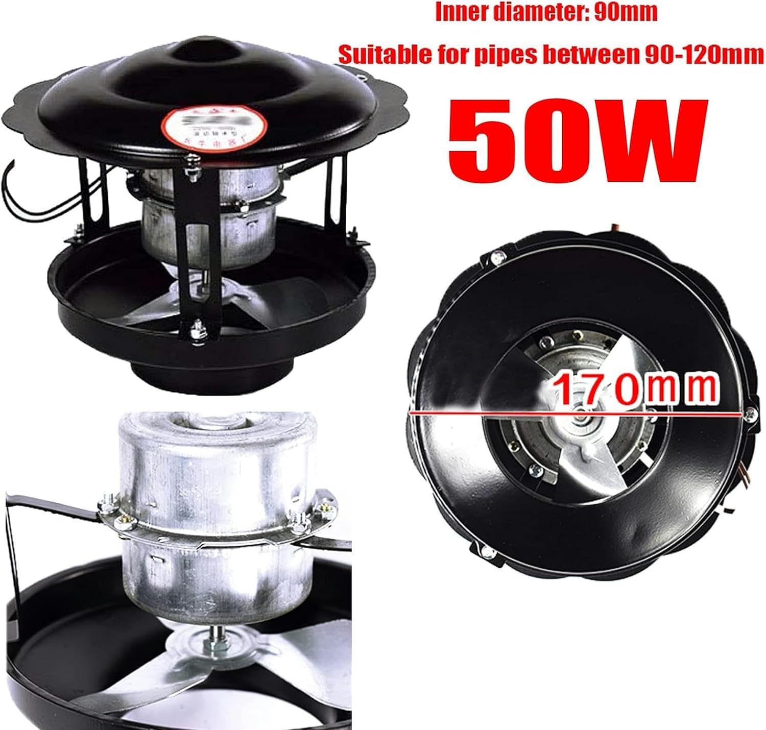 Chimney Fan Chimney Smoke Evacuator, 50W/60W/100W Fireplace Exhaust Fan Flue Fan Chimney Draft Inducer Chimney Exhaust Fan for Fireplace