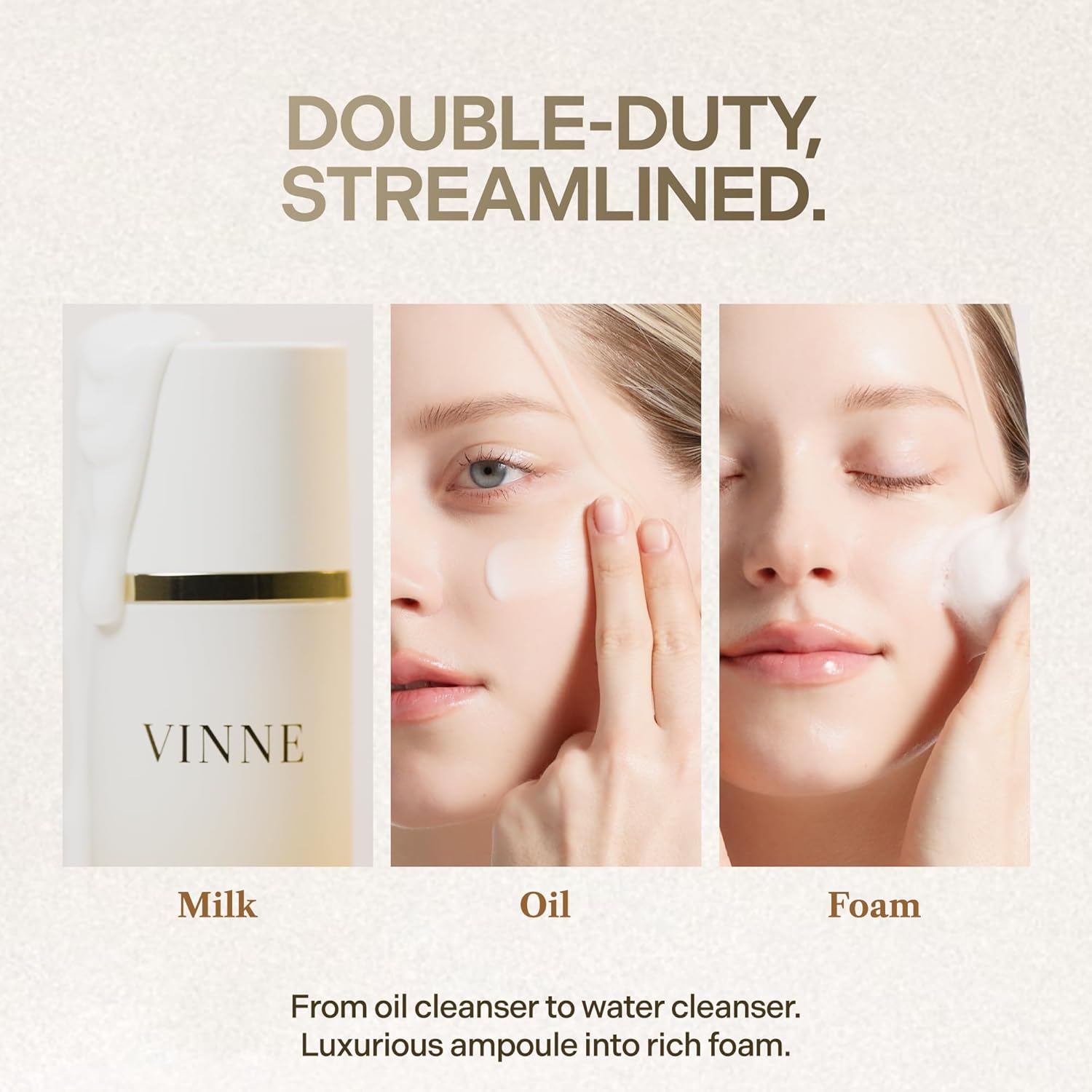 VINNE Signature Milky Foam Cleanser – 3-Step Milk-Oil-Foam Korean Facial Cleanser w/LHA+PHA & 17 Active Ingredients – Oil & Water-Based Dual-Action Face Wash (4.05 fl. oz) - Image 3