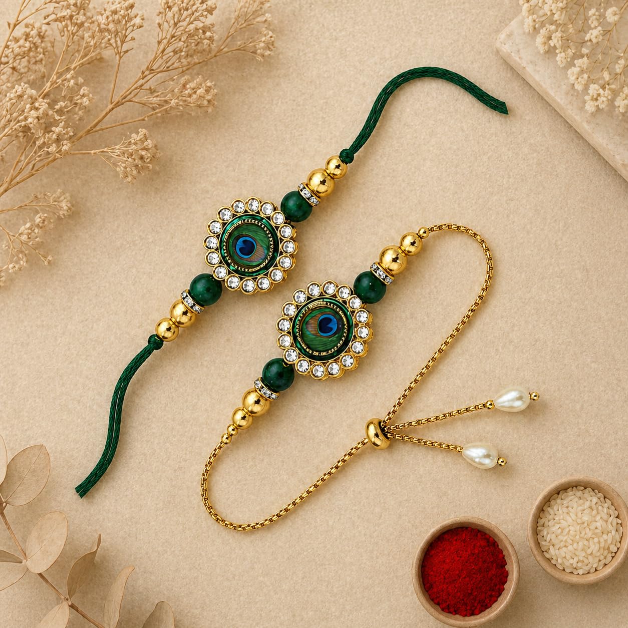 Gold Kundan Rakhi Set - Raksha Bandhan Gift -9 Gold Kundan Rakhi Set - Raksha Bandhan Gift -9