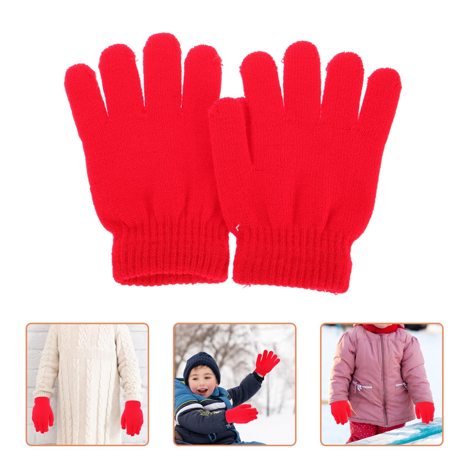 Guantes de Invierno Cálidos, Ligeros y Lavables de Punto Rojo Diseño Sencillo para Niños de 4 a 12 Años para Jugar al Aire Libre Autobús Escolar