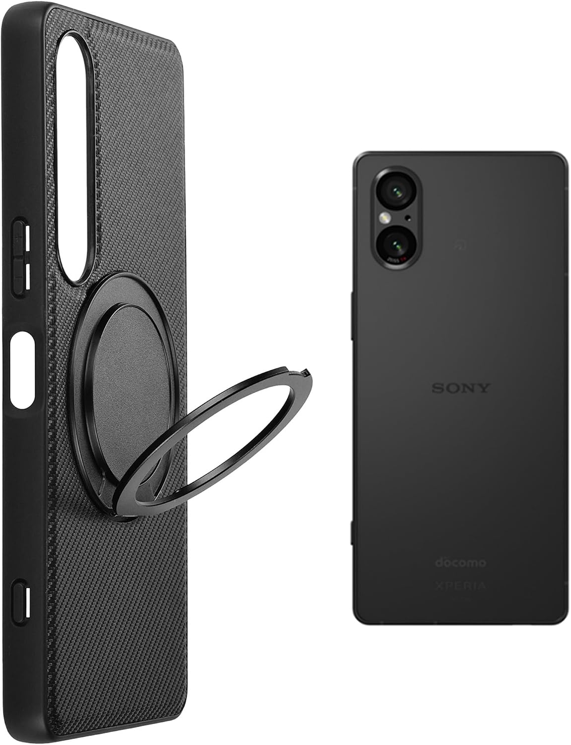 [ViLi TCY] Xperia 5-V SO-53D SOG12 360 Degree Rotating Stand Magnetic Ring Case with Strap Hole Black CXP5V - TCY-BK