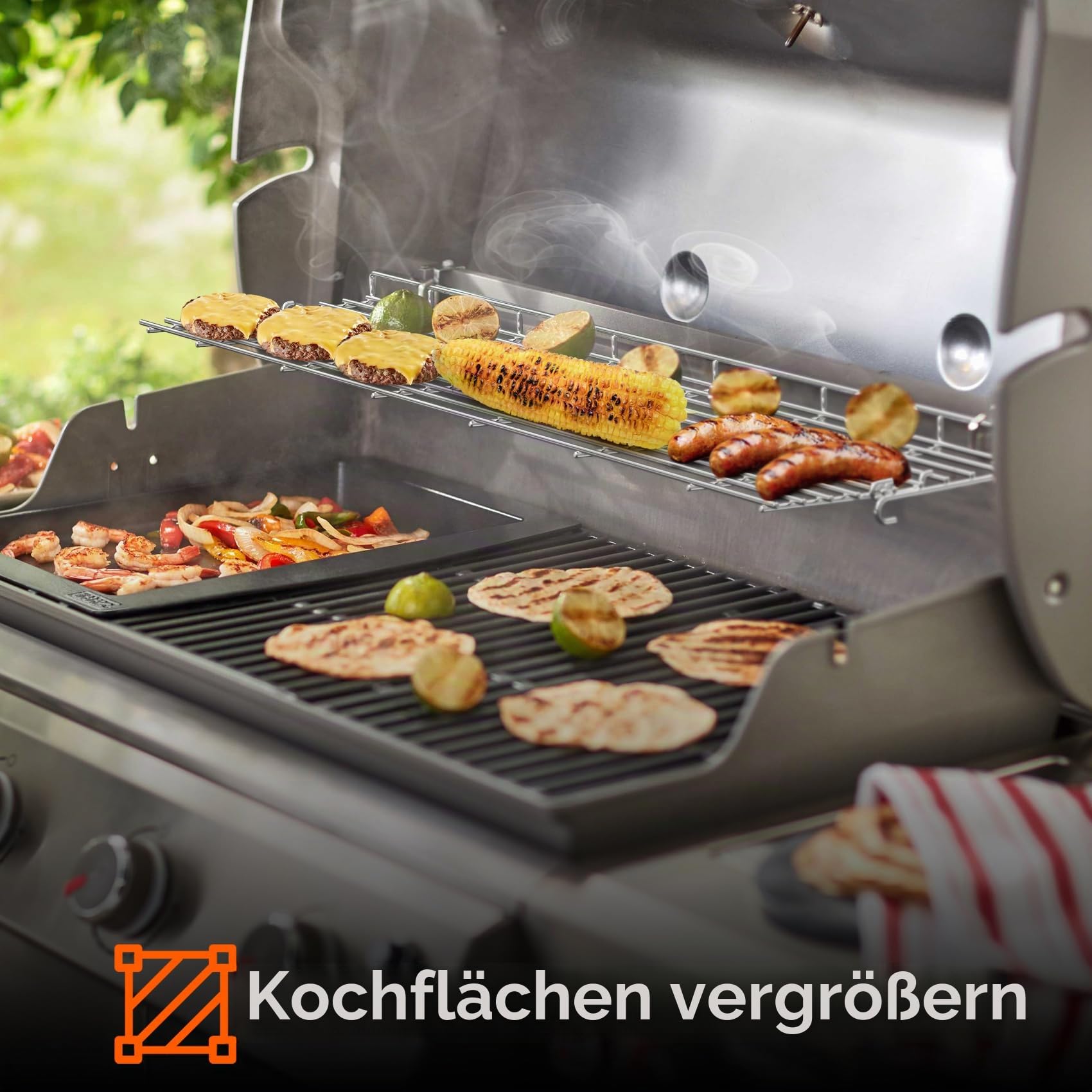 onlyfire Edelstahl Warmhalterost für Weber Genesis II 400 Series Gasgrills, 66045 Grill Warmhalterost für Genesis II E 410, II S-410, II SE 410, II S-435, II E-435, Grillrost 83×24×5cm