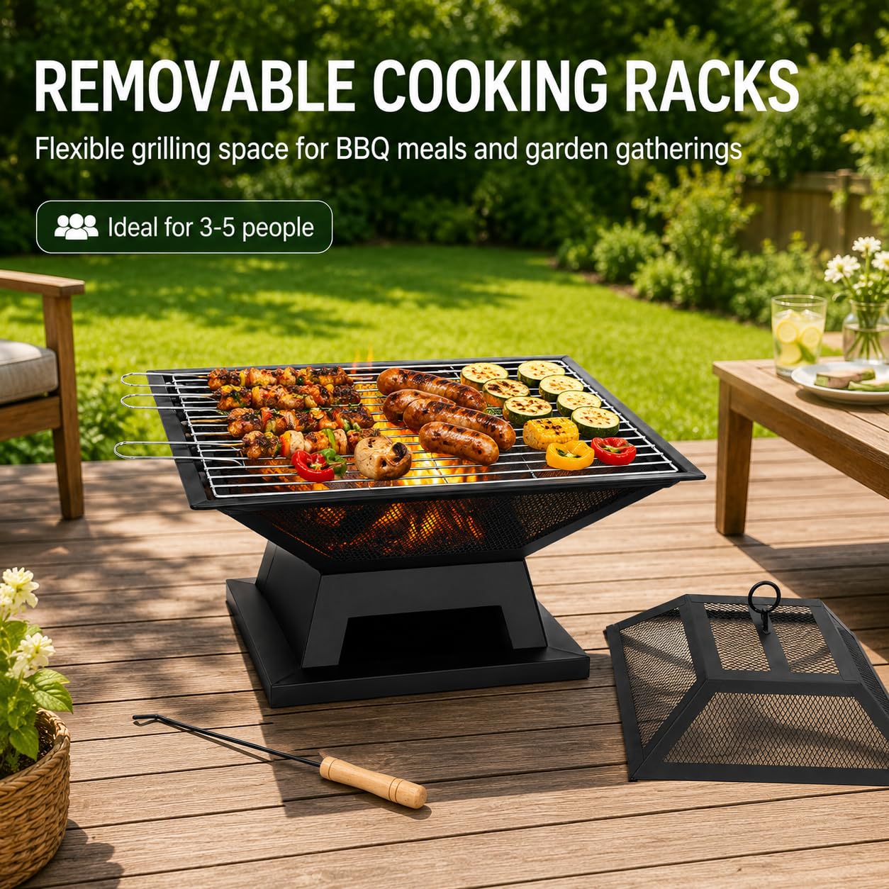 Grill Bbq Z Paleniskiem, Kwadratowy Brazier Z Siatkowym Zabezpieczeniem
