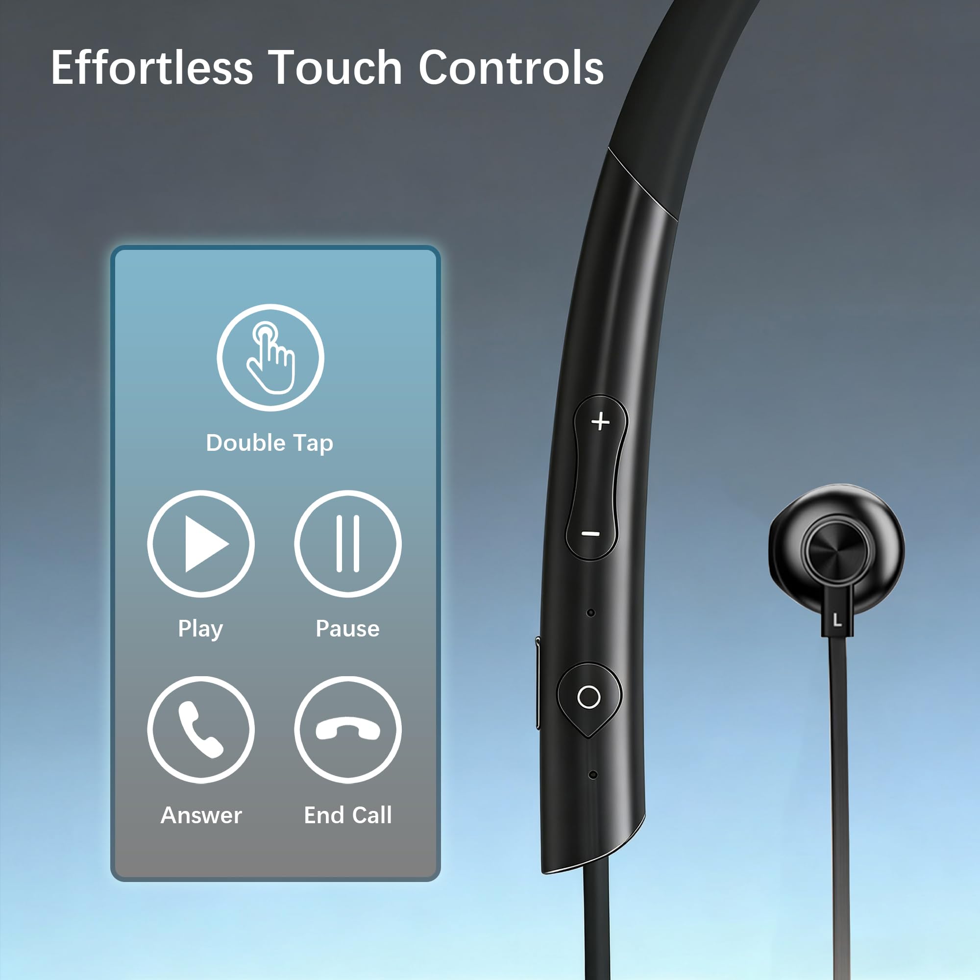 Essonio Écouteurs Bluetooth tour de cou avec micro hybride, suppression active du bruit, 36 heures d'autonomie, étanchéité IPX6, casque de sport magnétique confortable pour la course, le travail, les