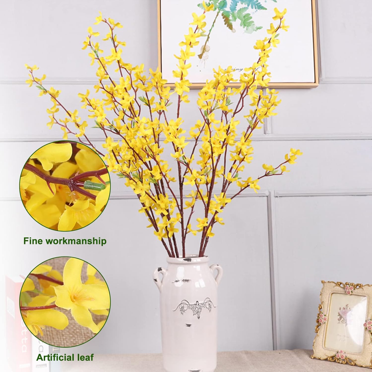 6 Pcs Artificial Forsythia Branches, 37 inch Long Stem Winter Jasmine Flowers Bouquets Yellow Orchids Flowers for Wedding Party Home Office Decor
