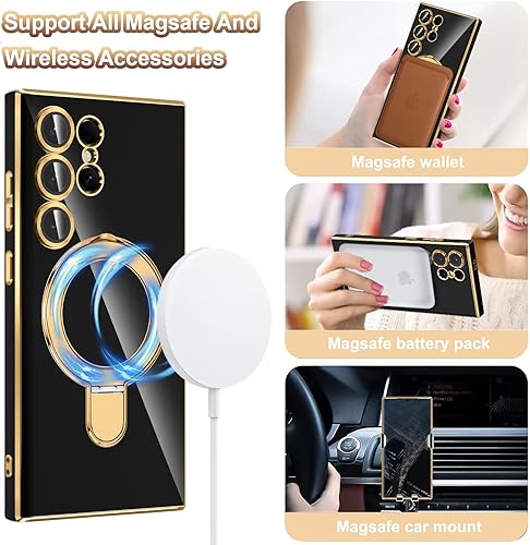 Miniatura 5 de LONTECT Funda para Galaxy S24 Ultra 5G con soporte magnético invisible compatible con MagSafe protección contra caídas a prueba de golpes, ajuste