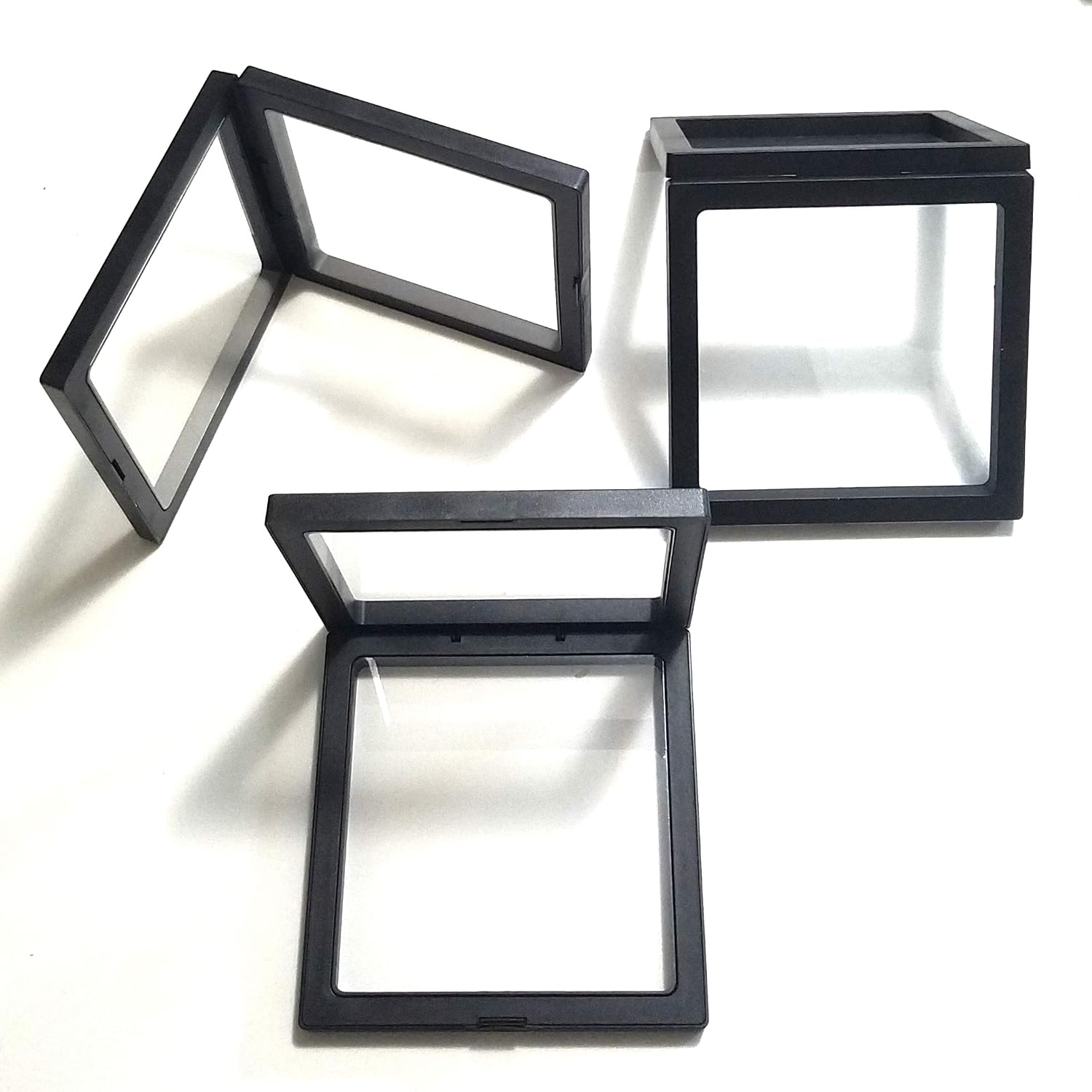 Black Large Transparent 3D Floating Frame Display Holder/Box/Frames for Challenge Coins, AA Medallions, Antique, Jewelry,Gift, 5.5 x 5.5 x 0.75 Inches (Set of 3 pcs)