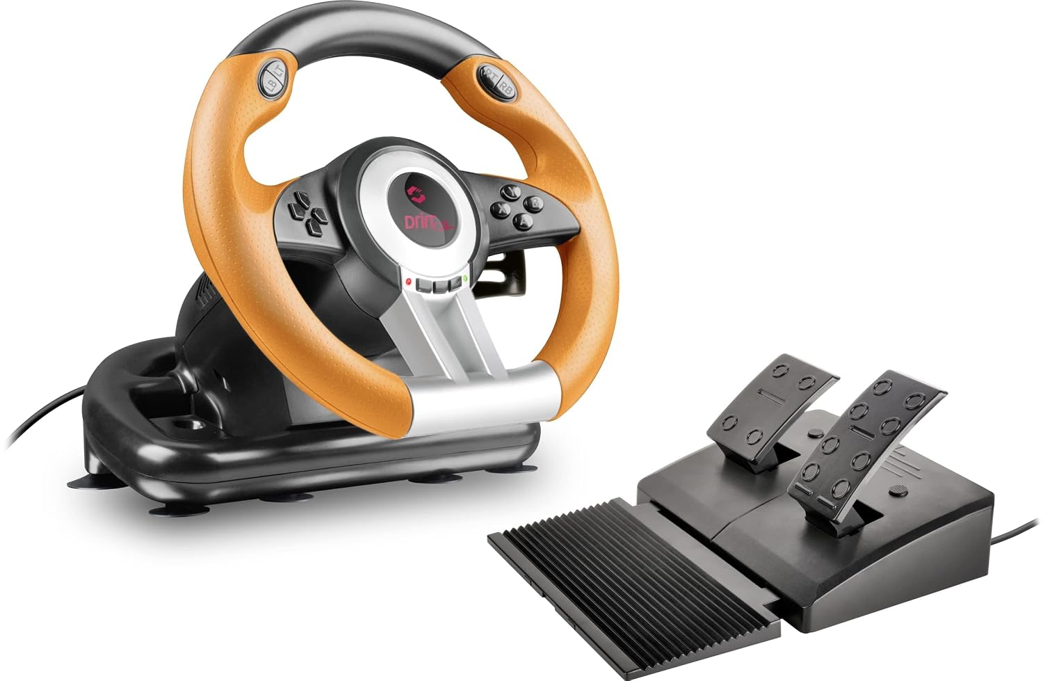 Speedlink DRIFT O.Z. Racing Wheel - USB Gaming Lenkrad für den PC (Kompatibel mit Windows-Betriebssystemen ab XP - Pedale für Gas und Bremse) für Gaming/Computer/Notebook/Laptop, schwarz-orange