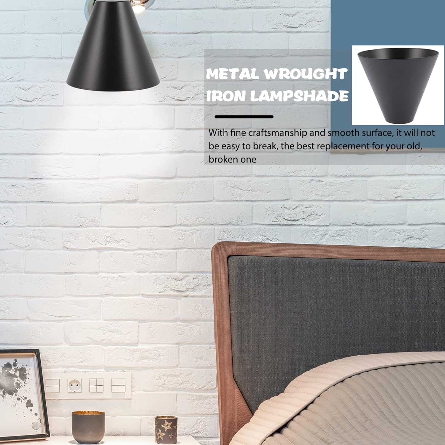 OSALADI Vintage Metal Bulb Guard Iron Cone Ceiling Light Holder DIY Lamp Shade Decorative Replacement Lamp Cover For Pendant Light Table Lamp Floor Lamp Wall Sconce Black