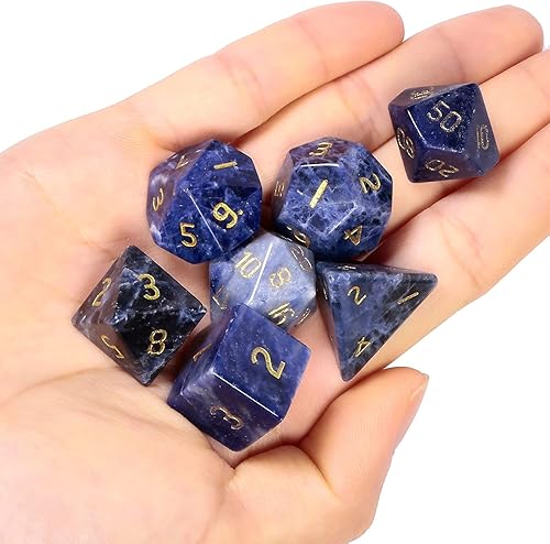 Vista 18 de SUNYIK Juego de 7 dados poliédricos DND de piedra de cristal pulido para juegos de mesa RPG MTG, dados de juego DND, mazmorras poliédricas