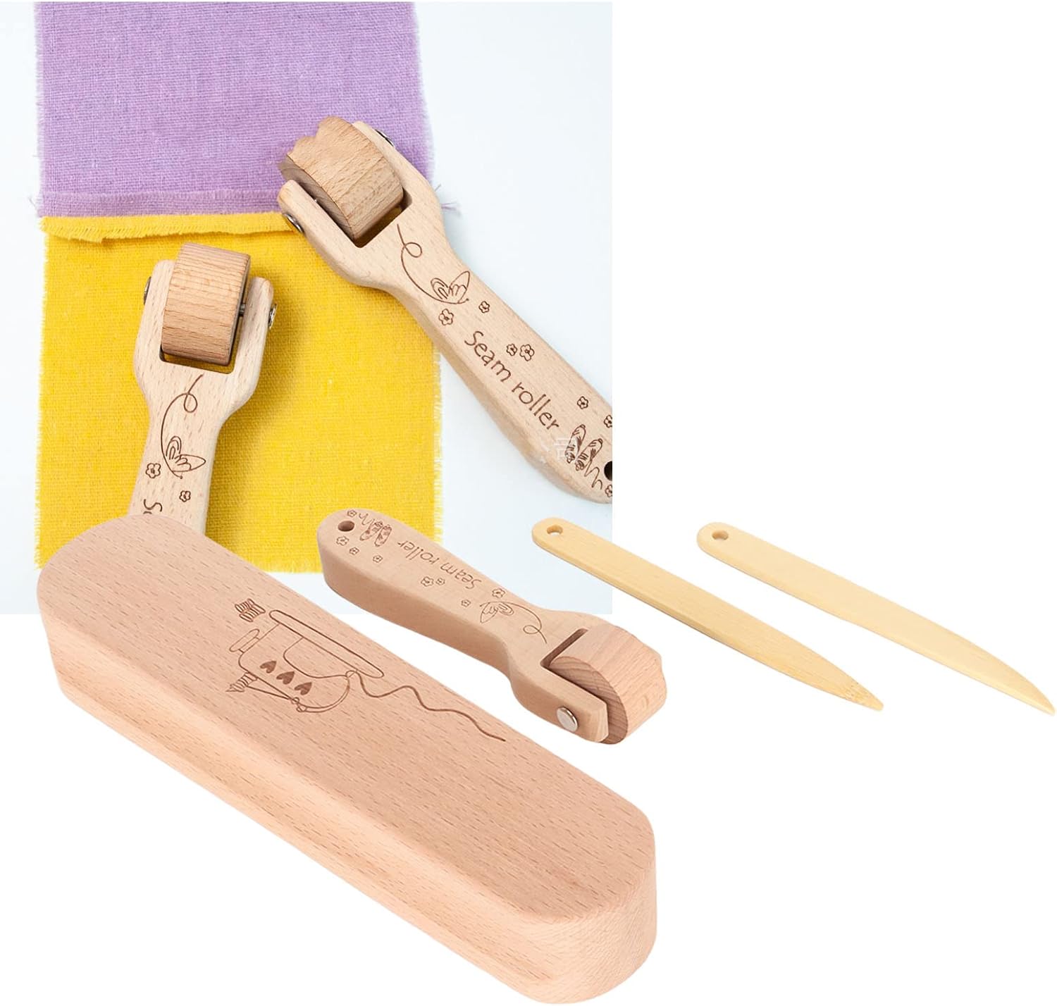 Tailor Clapper Set Multipurpose Finely Polished Wooden Sewing Tool Kit with Seam Roller and Point Turner for Quilting