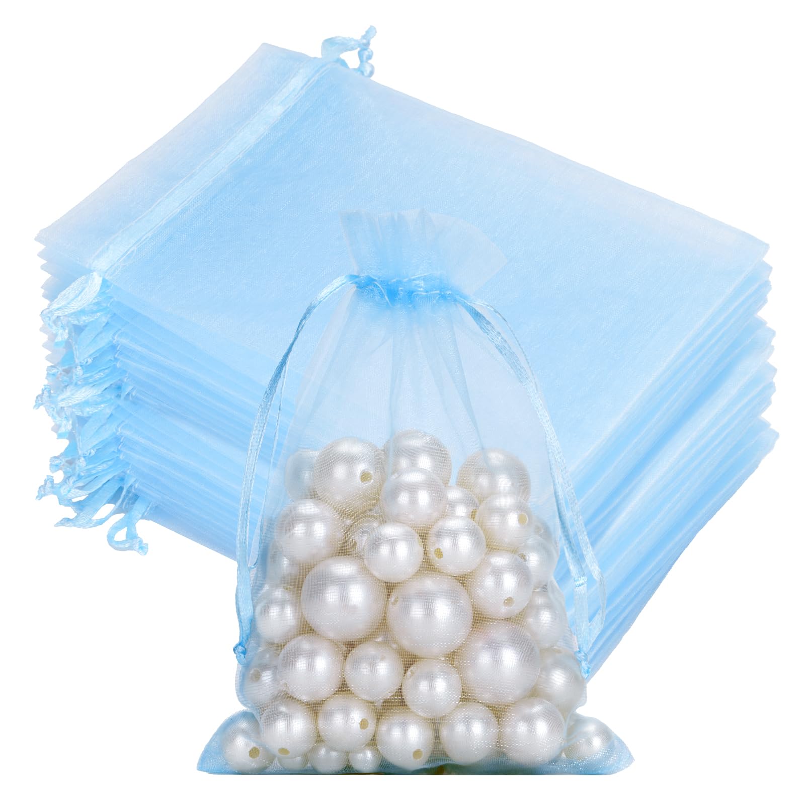joycraft 50Pcs Sheer Organza Bags with Drawstring,4x6 In Blue Mesh Gift Wrapping Bags, Jewelry Organza Pouch, Sheer Party Favor Bag for Wedding, Bridal Shower, Birthday, Baby Shower โ image 1
