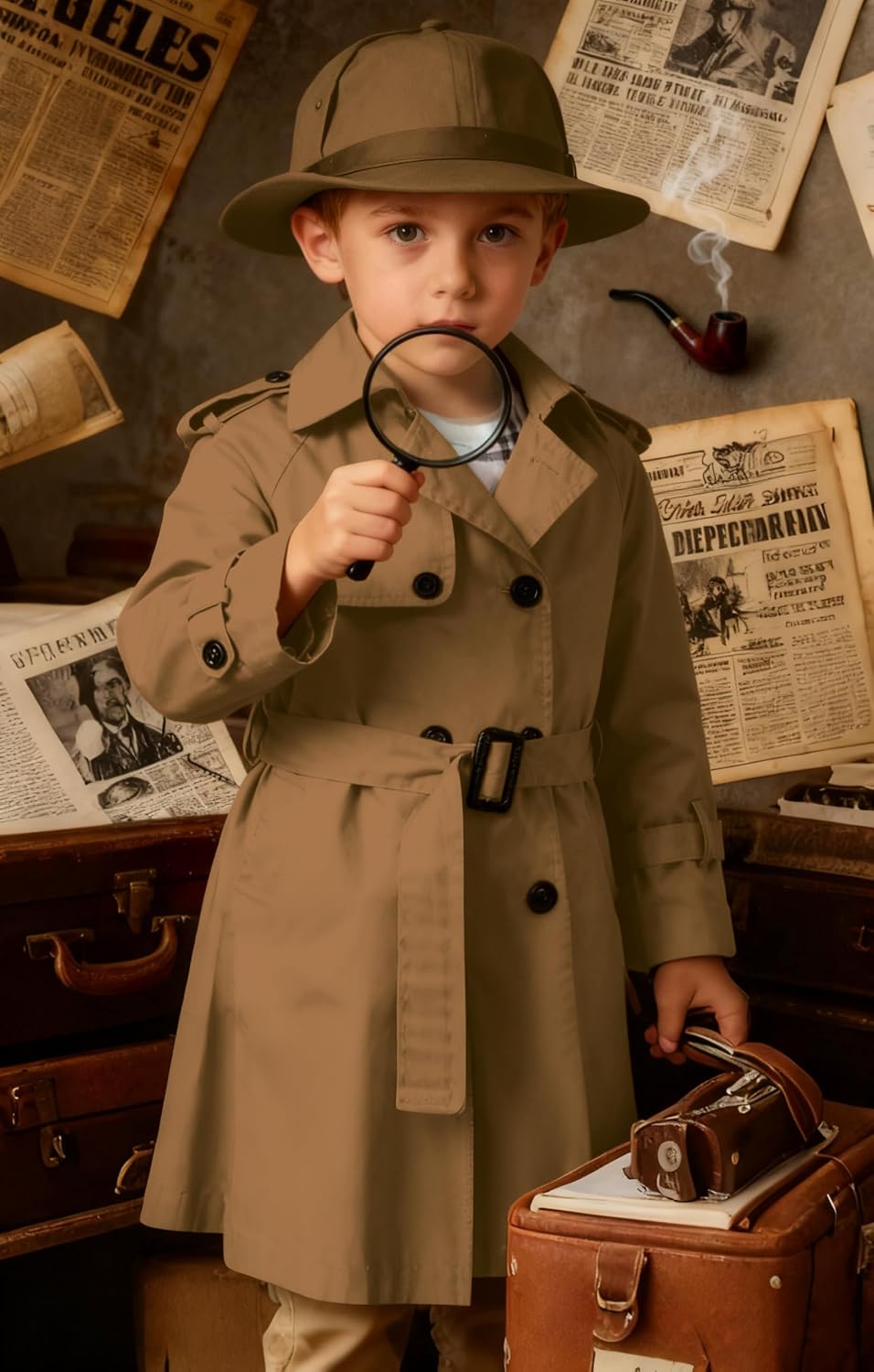Betusline Boys Waterproof Trench Coat Double Breasted Classic Belted Outwear Jacket Dress Coats