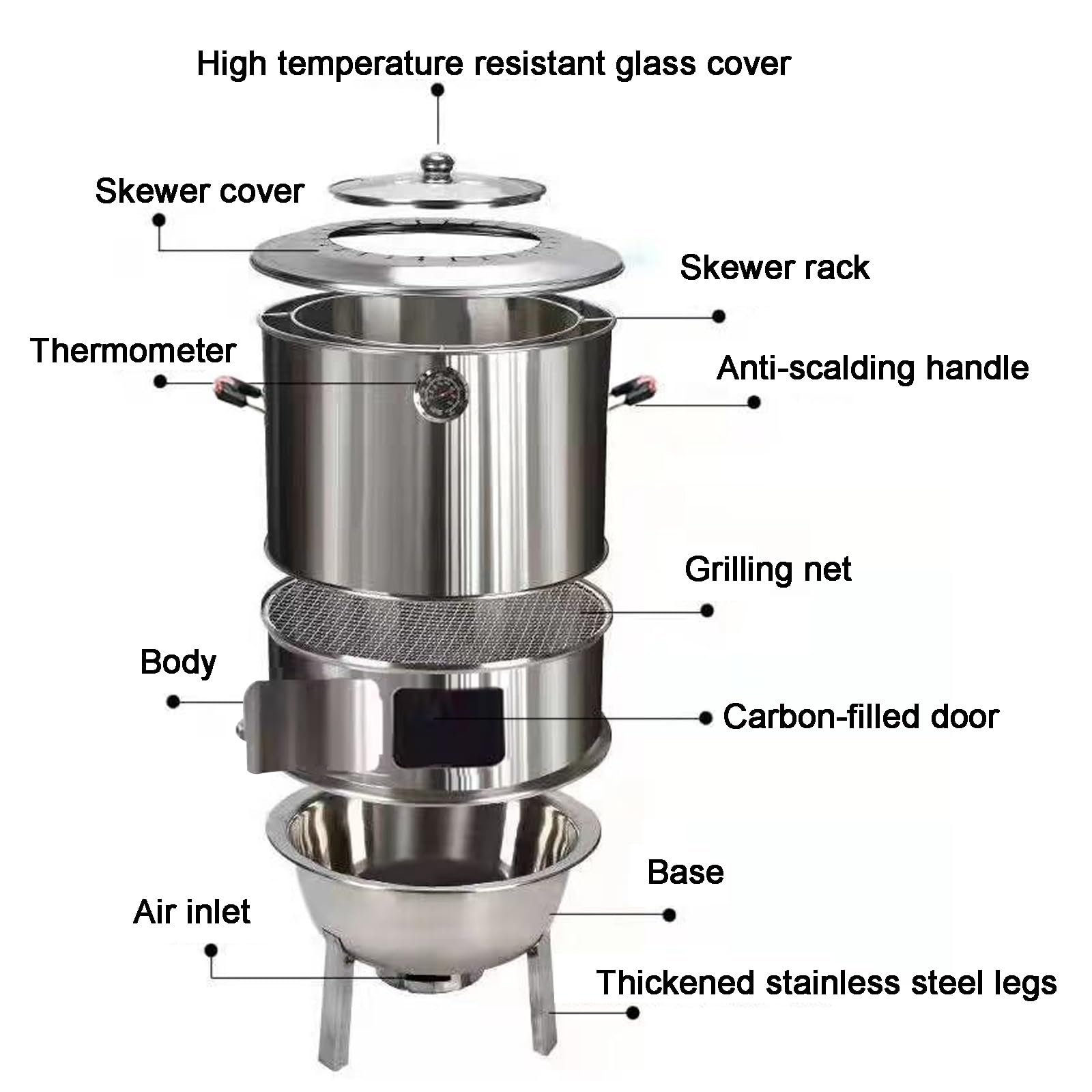 Barile per Affumicatura, Griglia Sospesa in Acciaio Inox per Barbecue, Rotazione a 360° Senza Fumo, Design Antiscottatura