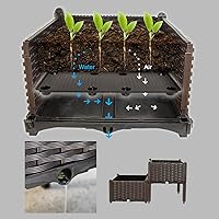Vista 3 de Barton Cama de jardín elevada de plástico marrón con diseño de riego automático para exteriores, kit de jardinera elevada con ruedas móviles