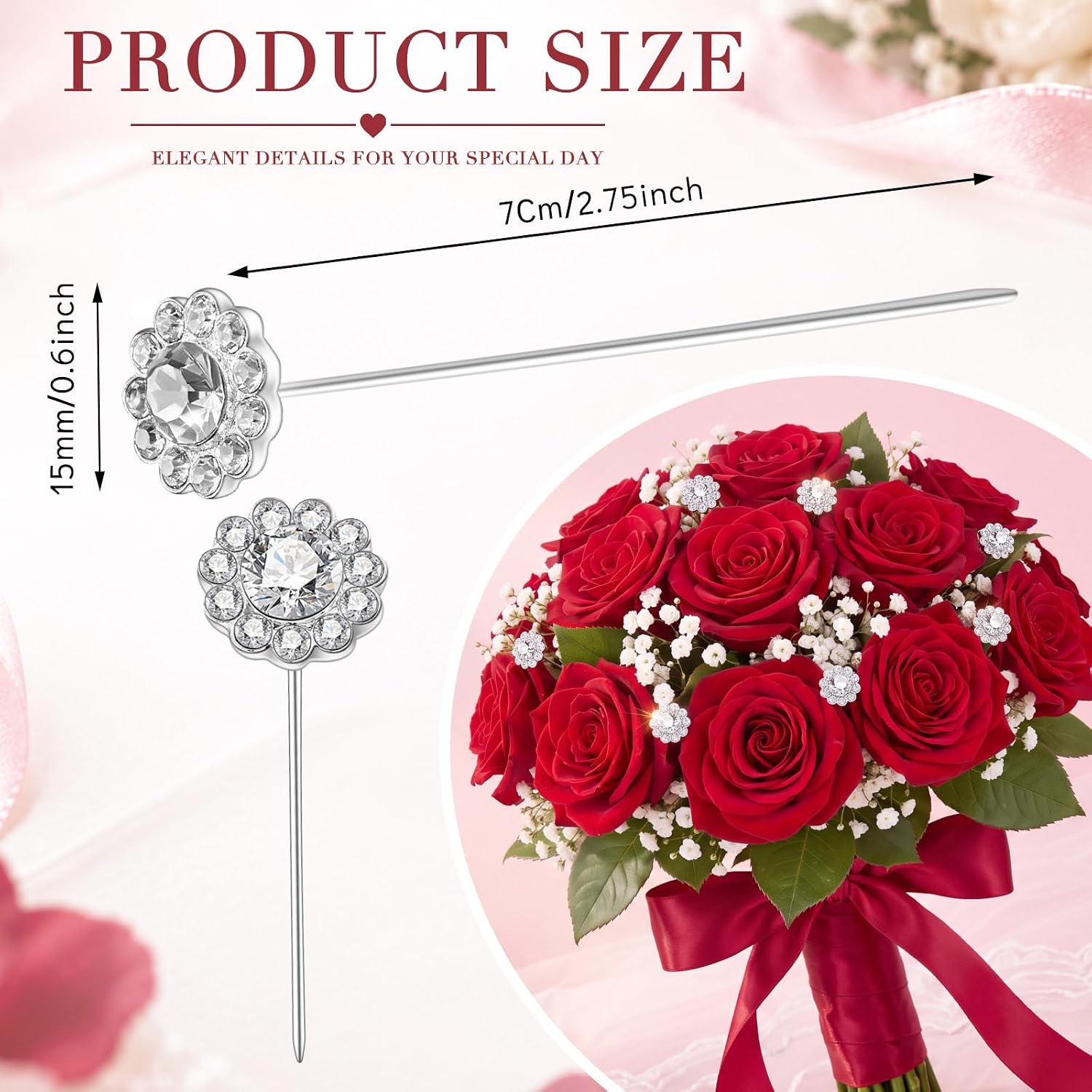 Henoyso 50 Pack Diamond Pins for Bouquet Floral Corsage2.75, Groovy Style