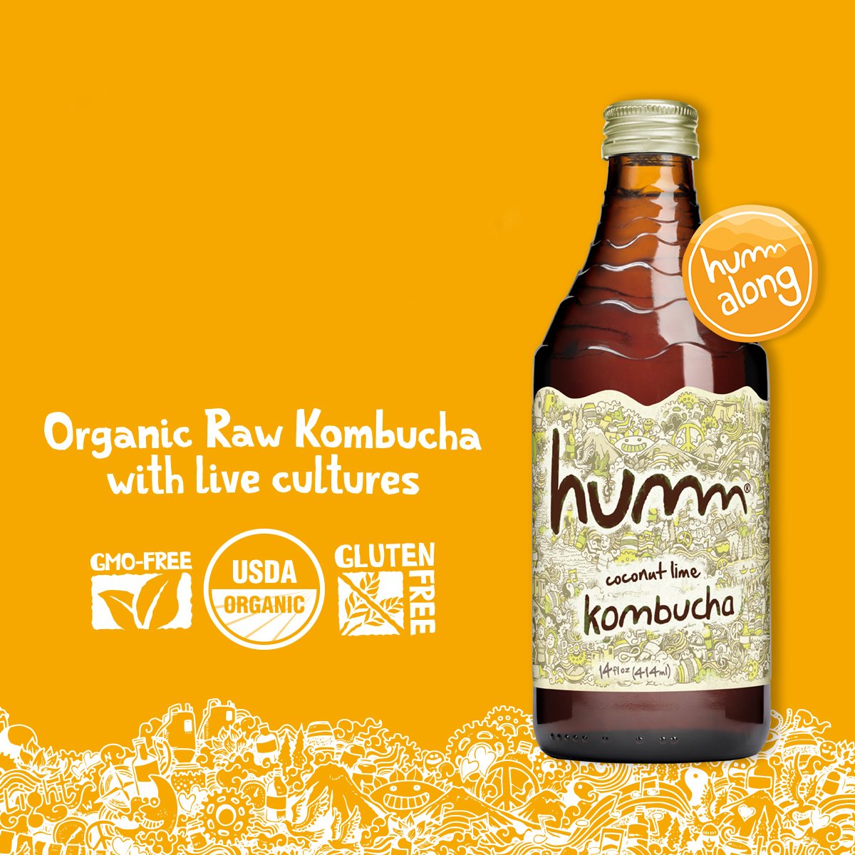 Humm Kombucha, Coconut Lime, 14 fl oz