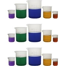hBARSCI Laboratory Plastic Beaker Set of 15, Made of Premium Polypropylene with Raised Graduations - 3 of Each 50mL, 100mL, 250mL, 500mL, and 1000mL Autoclavable