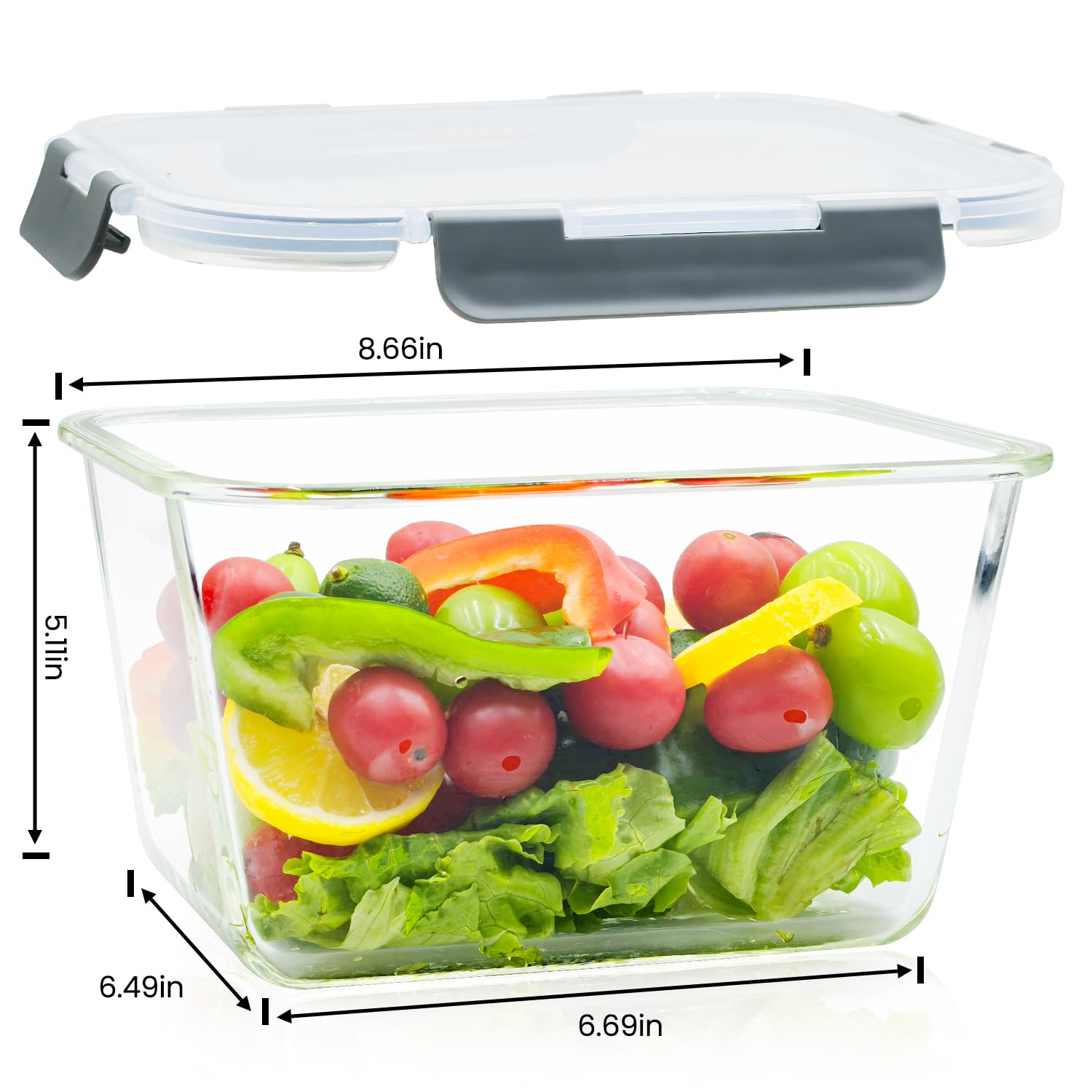 Große Vorratsdosen aus Glas mit Deckel, 2,5 l, luftdicht, für Drehspieß, Huhn, Wassermelone, Mahlzeitvorbereitung, BPA-frei, gefriergeeignet, spülmaschinenfest, ofenfest, 2 Stück