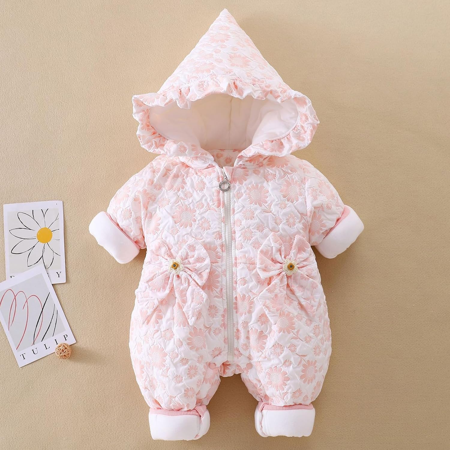 Neonata Cappotto Invernale Bambino con Cappuccio Giacca Tuta da Neve Ispessito Carino Floreale Tuta Vestito