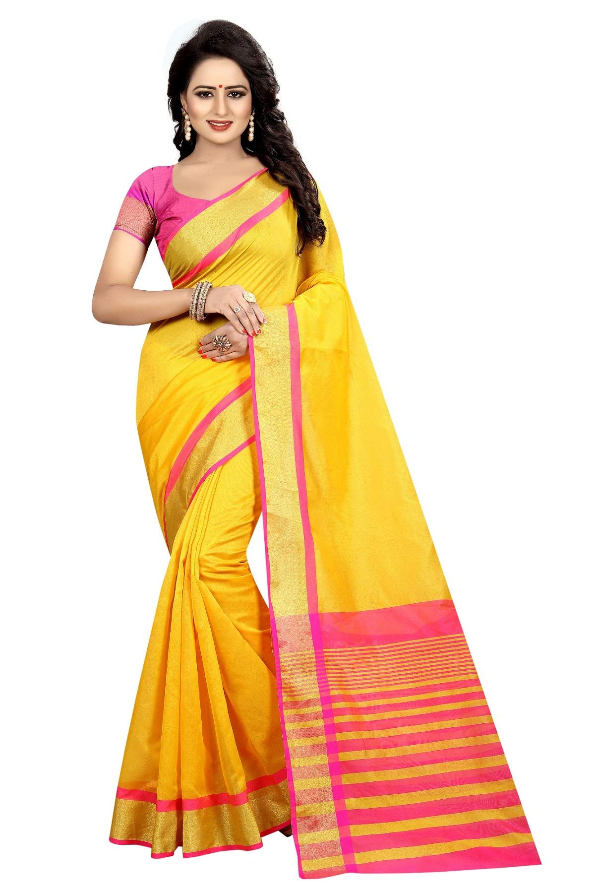 IMTRA FASHIONWomen's Indian Printed Saree Cotton Silk Sari with Blouse Piece