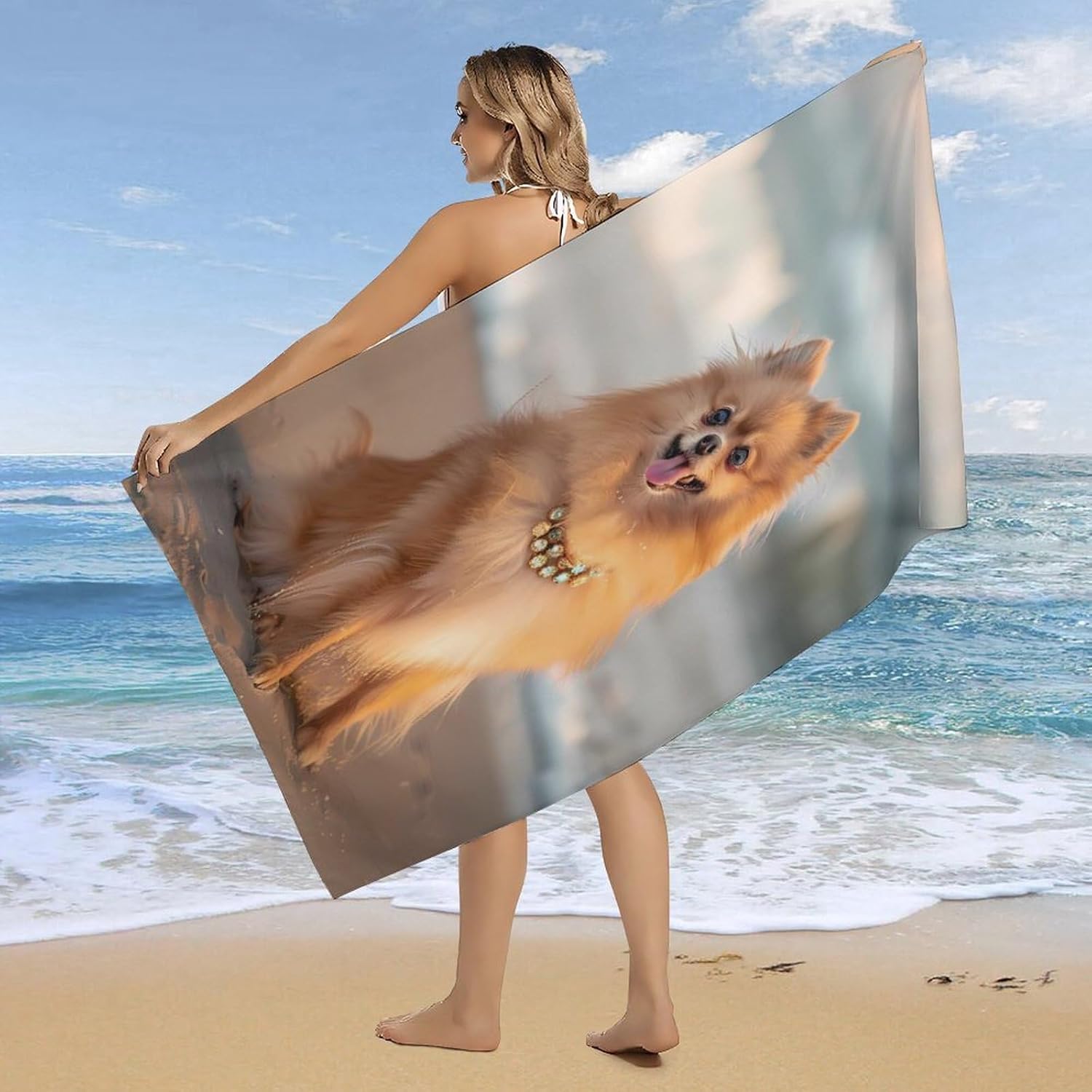 Pomeranian Dog Beach Bath Towel Beach Towels Quick Dry Oversized Bath Blanket Highly Absorbent Towel for Women Men 160x80cm