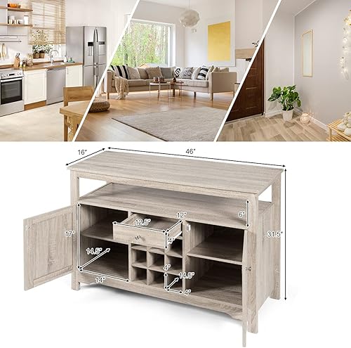 Miniatura 2 de IFANNY Armario de buffet, mesa de café de granja con puertas y cajón, armario de licor con estantes para vino, buffets de madera y aparadores,