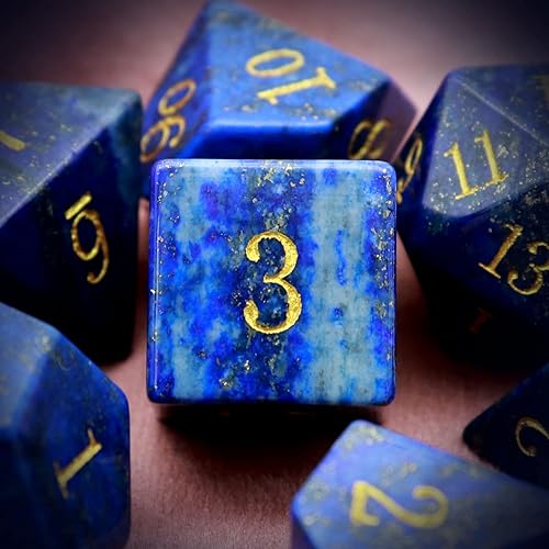 Miniatura 5 de Haxtec Juego de dados DND de lapislázuli con estuche de dados de piedra natural RPG, dados de D&D Dungeons and Dragons TTRPG
