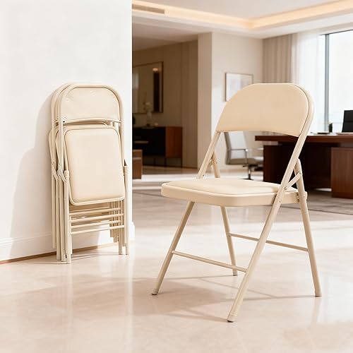 Miniatura 14 de Simple Deluxe Paquete de 4 Sillas Plegables con Asientos de Cojines Acolchados de Cuero y Marco de Metal Duradero, Cómodas, Plegables, Portátiles,