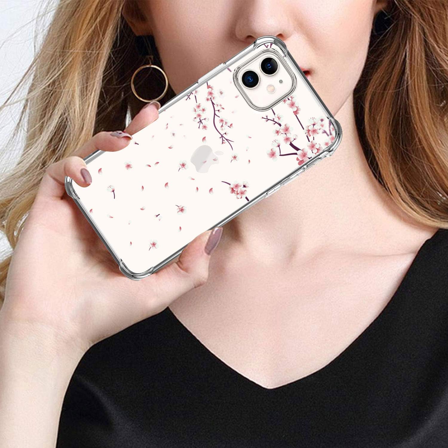 Hepix iPhone 11 Case 6.1 inch Clear Cherry Flowers with Design, Cute Floral Slim Flexible Crystal TPU Full-Around Shockproof Bumper Protective iPhone Case for Women, Anti-Scratch Shock Absorption Pink