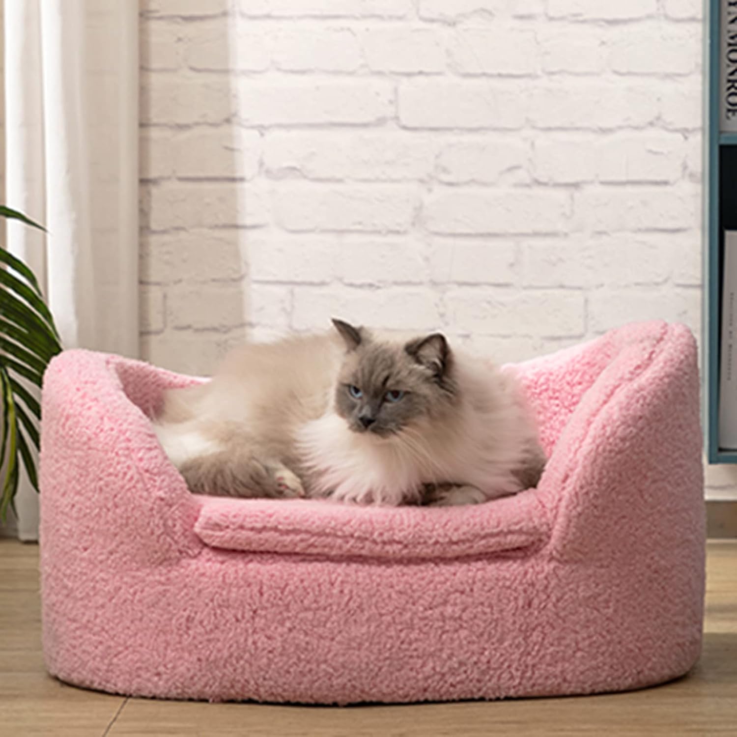 review Hollypet Cat Sofa Couch, Pet Sofa for Cats and Small Dogs, Sherpa Fleece Cat Sleeping Bed, Ultra-Soft Snuggle Cat Sofa for Indoor Kitten, Luxury Mini Dog Couch Sofa Bed, Pink
