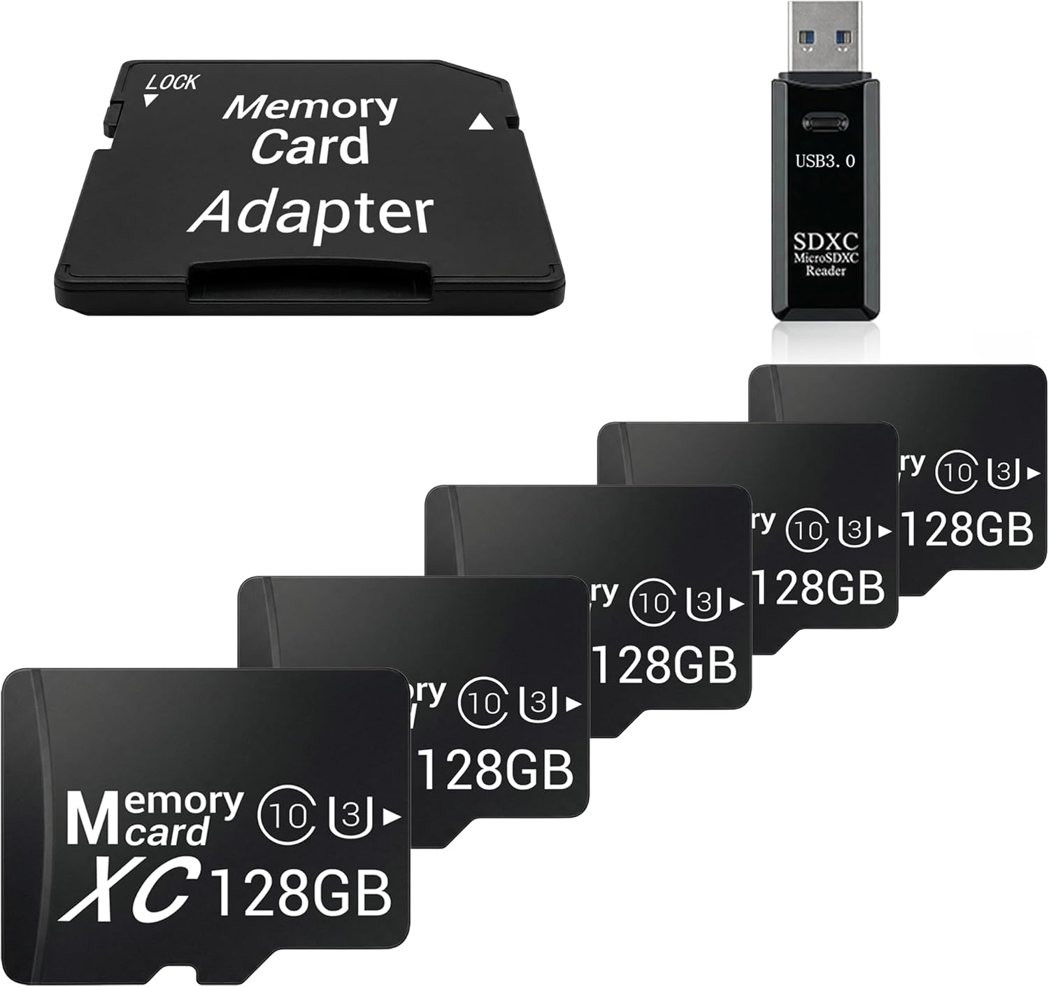 128GB Micro SD Card with USB 3.0 Reader Kit & Adapter, V30 Extended Video Memory for Trail Camera Backup (Standard USB-A)