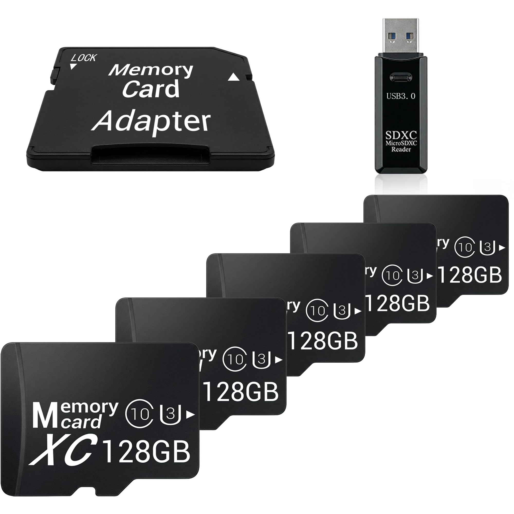 Photo 1 of TIDEFORCIX 5-Pack 128GB Micro SD Cards with 1 USB 3.0 Reader Kit, V30 Fleet Storage Setup for Whole-Home Security (Standard USB-A)