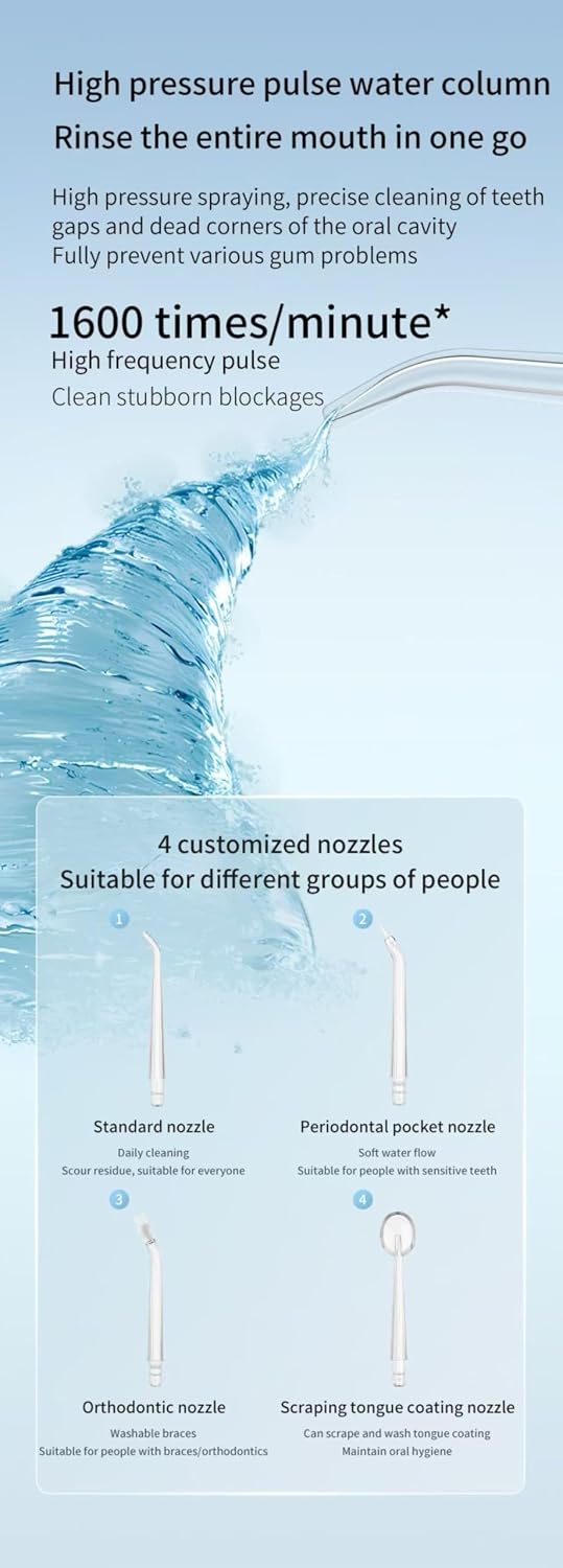 Water Flosser Cordless, Rechargeable Large Capacity Something Nice Water Flosser, 3 Modes & Multi-Pressure, 4×360° Nozzles, IPX7 Waterproof Flossing Cleaning Picks for Braces, Home & Travel Use