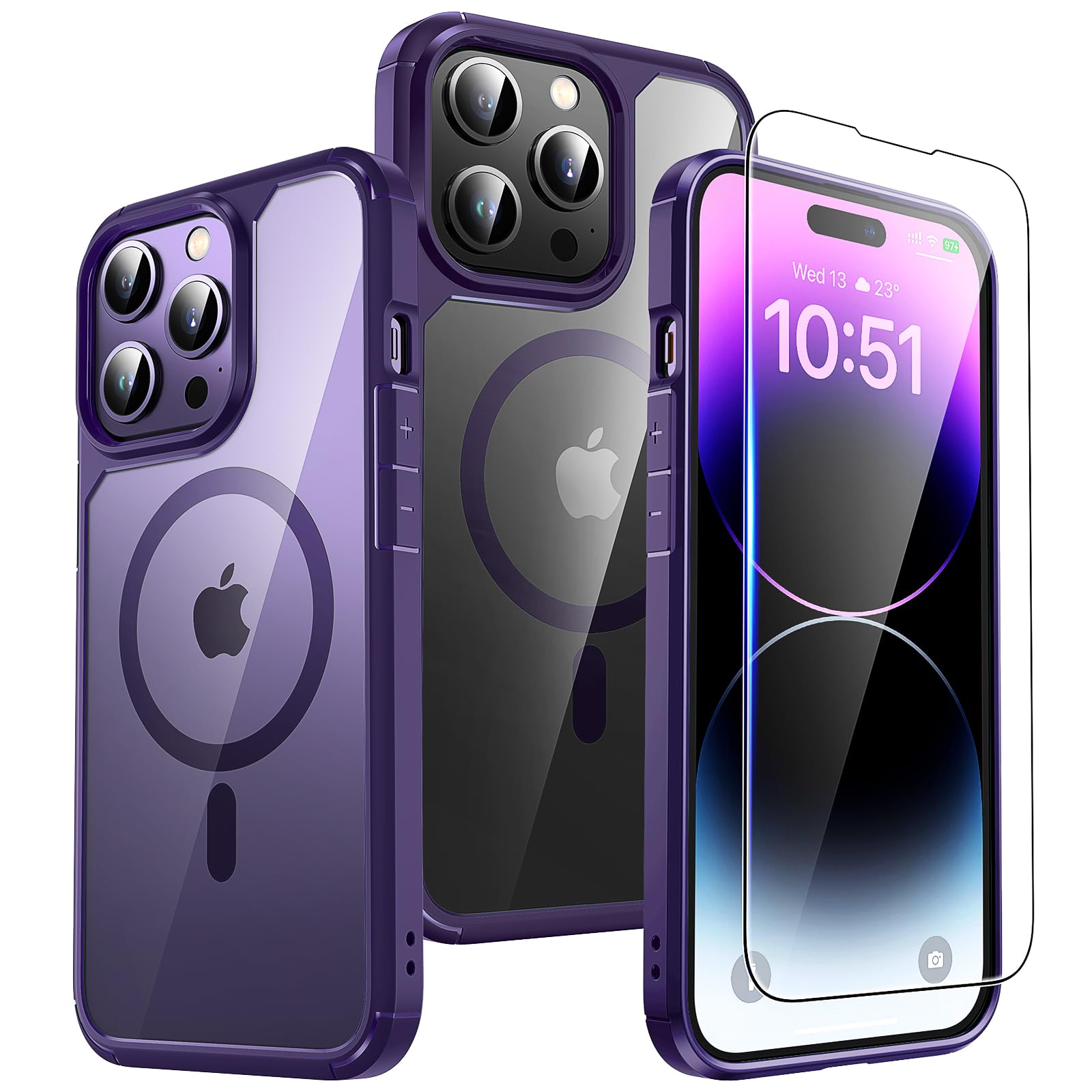 TAURI für iPhone 14 Pro Max Hülle 6,7" mit Panzer Schutz Glas Folie und Kamerasc