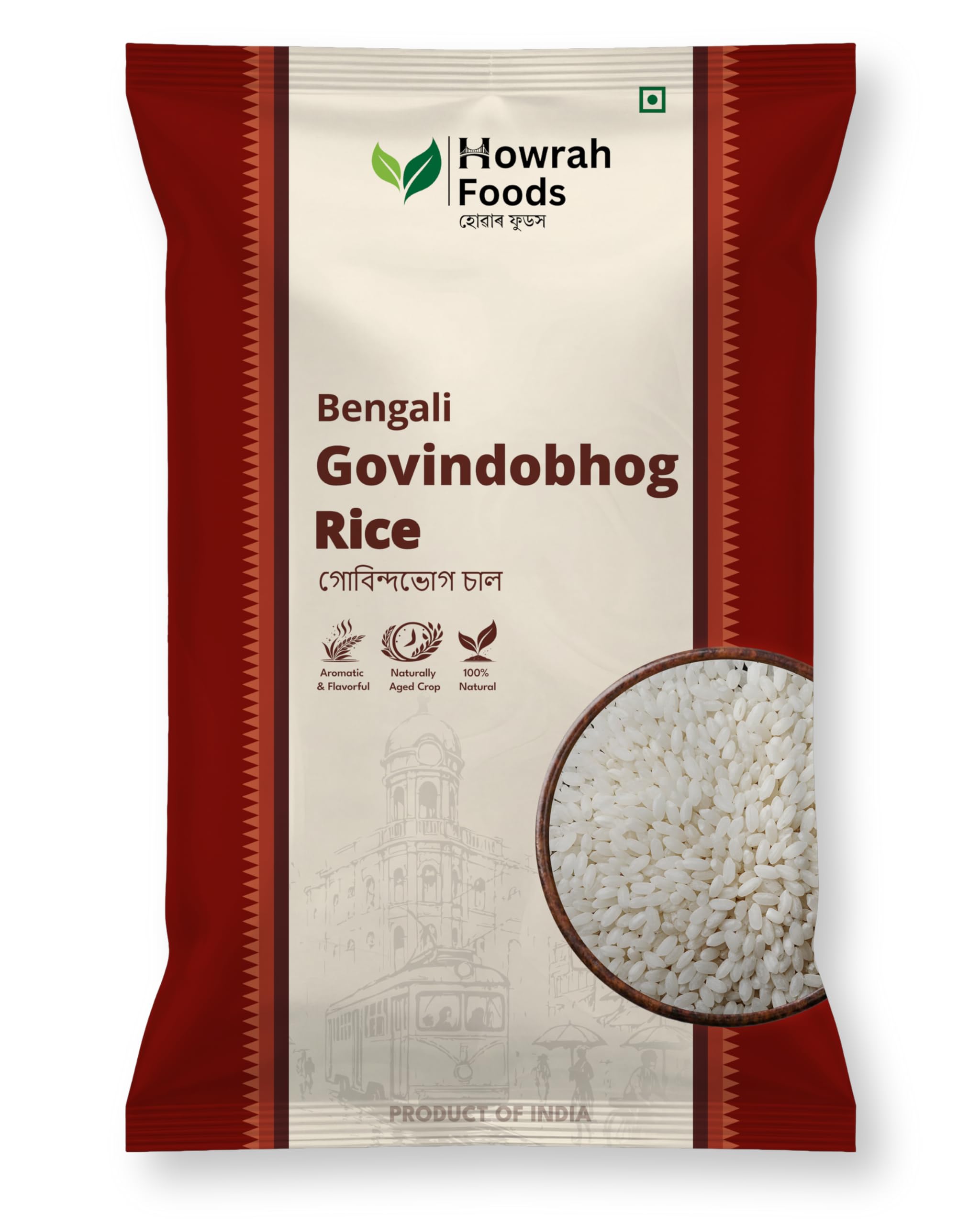HOWRAH FOODS Premium Govindobhog Rice 1 Kg | Authentic Bengali Aromatic Short Grain Rice | GI Tagged Gobindo Bhog Chawal | Perfect for Bhog, Khichuri, Payesh & Pulao | Taste of Bengal