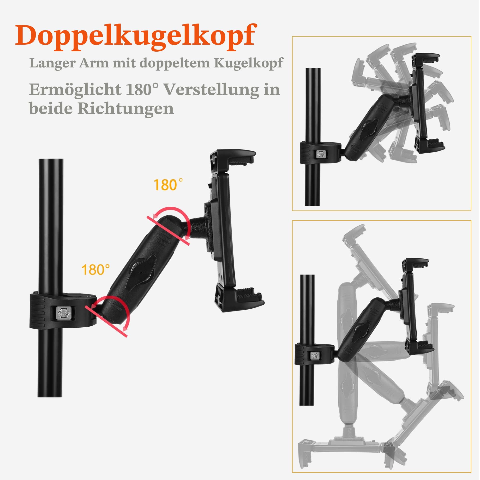 IPad Halter für Mikrofonständer Tablet Handyhalterung Mikrofon Notenständer verstellbar drehbar mit Supergriffklemme für iPad Pro 12,9 Air Mini, Android, 4 bis 13,5 Zoll iPhones Tablets