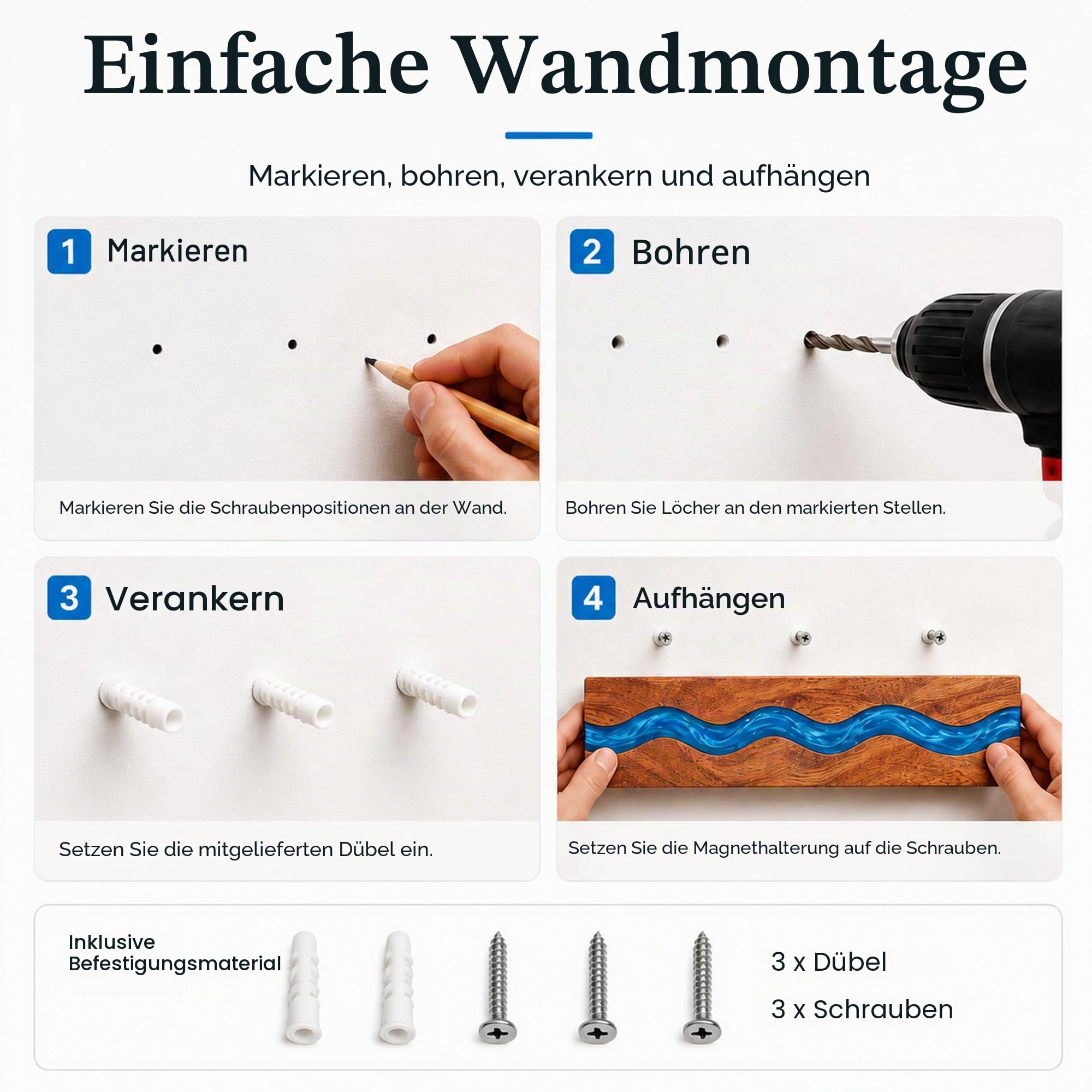 Farmhouse Magnetischer Messerhalter, Wandmontage, Messerhalter in Dunkelbraun und Tiefblau, Messerhalter für Küchenutensilien, Organizer, Werkzeughalter, Mehrzweck-Magnet-Messerregal