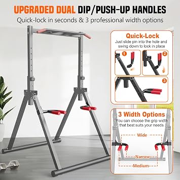 SERTT Foldable Power Tower Dip Station for Pull Ups, Dips & Push Ups, Upgraded Free Standing Pull Up Bar Station, Multi-function Workout Equipment for Home Gym Strength Training, Support 440LBS